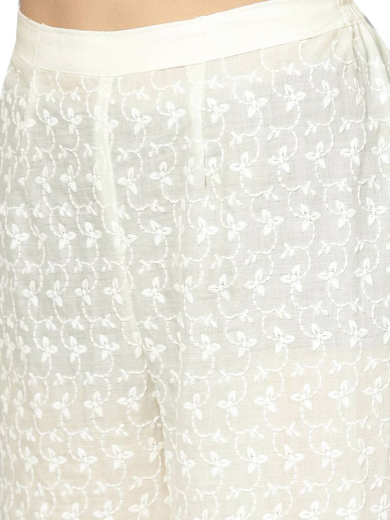 Pink & White Handloom Cotton Lace Border Kurta Palazzo Set