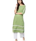 Green & White Cotton Solid Kurta Palazzo Set