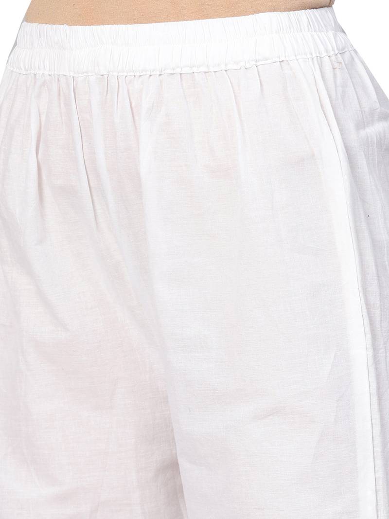 Green & White Cotton Solid Kurta Palazzo Set