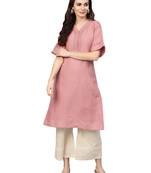 Pink & Off White Cotton Solid Kurta Palazzo Set