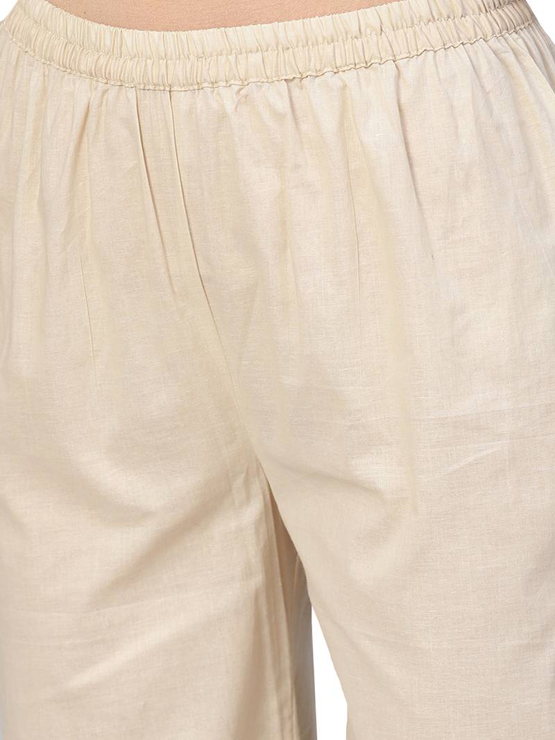 Pink & Off White Cotton Solid Kurta Palazzo Set