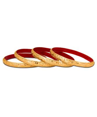 Guarantee Golden Dyed Bangles With Running Flower Design And Enamel Undercoating 1