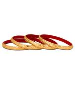 Guarantee Golden Dyed Bangles With Running Flower Design And Enamel Undercoating