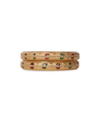 Set Of 2 Gold Dyed Bracelets With Red And Green Meenakari Work 1