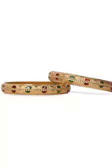 Set Of 2 Gold Dyed Bracelets With Red And Green Meenakari Work
