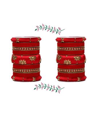 Traditional Velvet Bangle Set With Thread Kada For Two Hands 1
