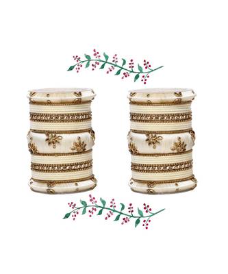 Traditional Velvet Bangle Set With Thread Kada For Two Hands 1