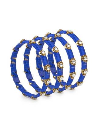 Set Of 4 Silk Thread Bracelets With Kundan Style Stone 1