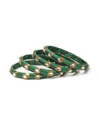 Set Of 4 Silk Thread Bracelets With Kundan Style Stone 2