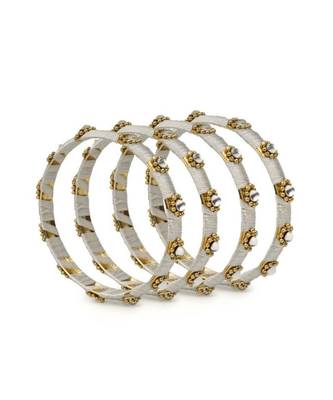 Set Of 4 Silk Thread Bracelets With Kundan Style Stone 1