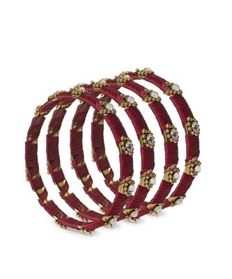 Set Of 4 Silk Thread Bracelets With Kundan Style Stone 1