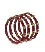 Set Of 4 Silk Thread Bracelets With Kundan Style Stone