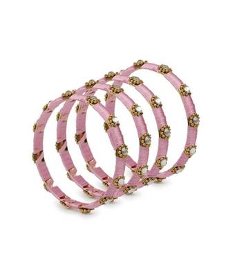 Set Of 4 Silk Thread Bracelets With Kundan Style Stone 1