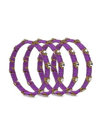 Set Of 4 Silk Thread Bracelets With Kundan Style Stone 1