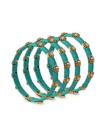 Set Of 4 Silk Thread Bracelets With Kundan Style Stone 1
