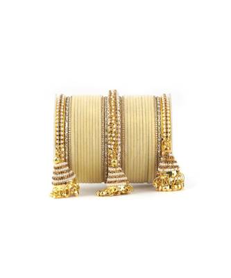 Set Of 62 Velvet And Beaded Bangle Set With Jhumki For Both Hands By Leshya 1