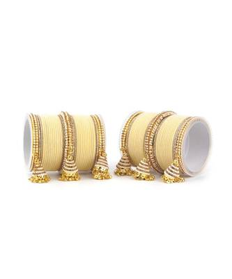 Set Of 62 Velvet And Beaded Bangle Set With Jhumki For Both Hands By Leshya 2