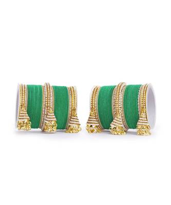 Set Of 62 Velvet And Beaded Bangle Set With Jhumki For Both Hands By Leshya 1