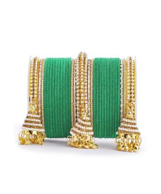 Set Of 62 Velvet And Beaded Bangle Set With Jhumki For Both Hands By Leshya 2