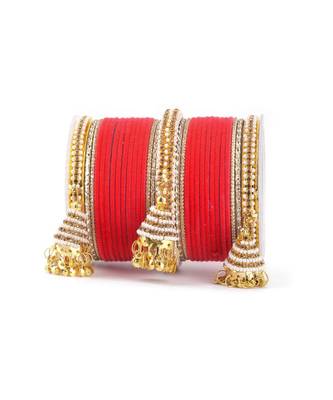 Set Of 62 Velvet And Beaded Bangle Set With Jhumki For Both Hands By Leshya 1