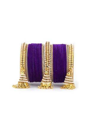 Set Of 62 Velvet And Beaded Bangle Set With Jhumki For Both Hands By Leshya 1