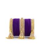 Set Of 62 Velvet And Beaded Bangle Set With Jhumki For Both Hands By Leshya
