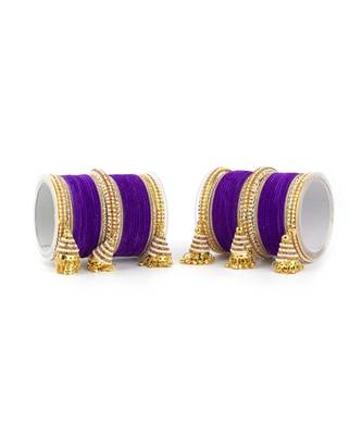 Set Of 62 Velvet And Beaded Bangle Set With Jhumki For Both Hands By Leshya 2