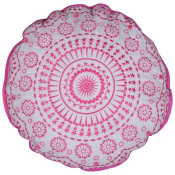 Reme Embroidered Cambric Pink Round Cushion Covers For Sofa 1