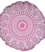 Reme Embroidered Cambric Pink Round Cushion Covers For Sofa