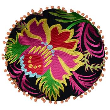 Reme Embroidered Cotton Multicolor Round Cushion Covers For Sofa 1