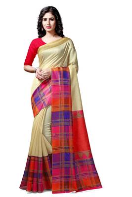 Chiku printed art silk saree with blouse 1