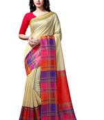 Chiku printed art silk saree with blouse