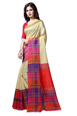 Chiku printed art silk saree with blouse 2
