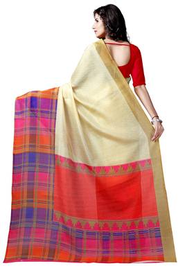 Chiku printed art silk saree with blouse 3