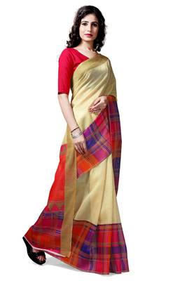 Chiku printed art silk saree with blouse 4
