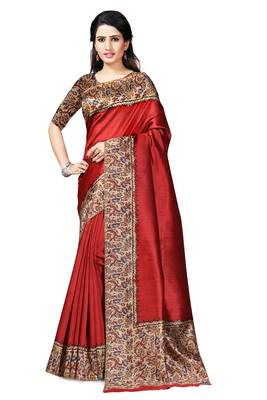 Maroon Printed Art Silk Saree With Blouse 1