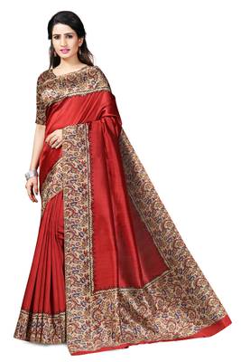 Maroon Printed Art Silk Saree With Blouse 2