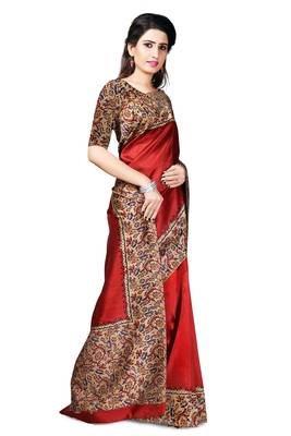 Maroon Printed Art Silk Saree With Blouse 3