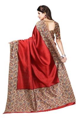 Maroon Printed Art Silk Saree With Blouse 4