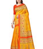 Yellow printed art silk saree with blouse