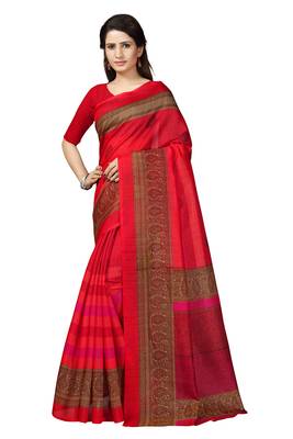 Pink Printed Art Silk Saree With Blouse 1