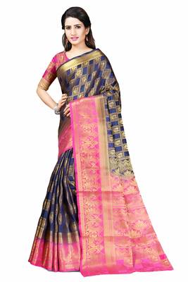 Blue woven banarasi silk saree with blouse 1