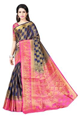 Blue woven banarasi silk saree with blouse 2