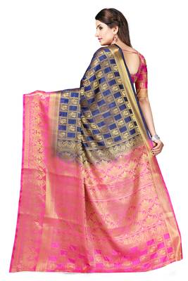 Blue woven banarasi silk saree with blouse 3