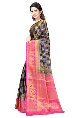 Blue woven banarasi silk saree with blouse 4