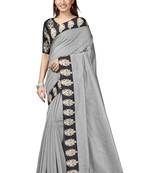 Grey plain chanderi saree with blouse