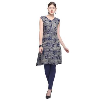 Blue printed rayon party wear kurtis 1