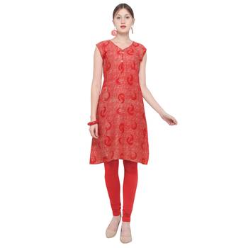 Red printed rayon party wear kurtis 1