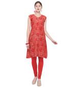 Red printed rayon party wear kurtis