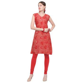 Red printed rayon party wear kurtis 2